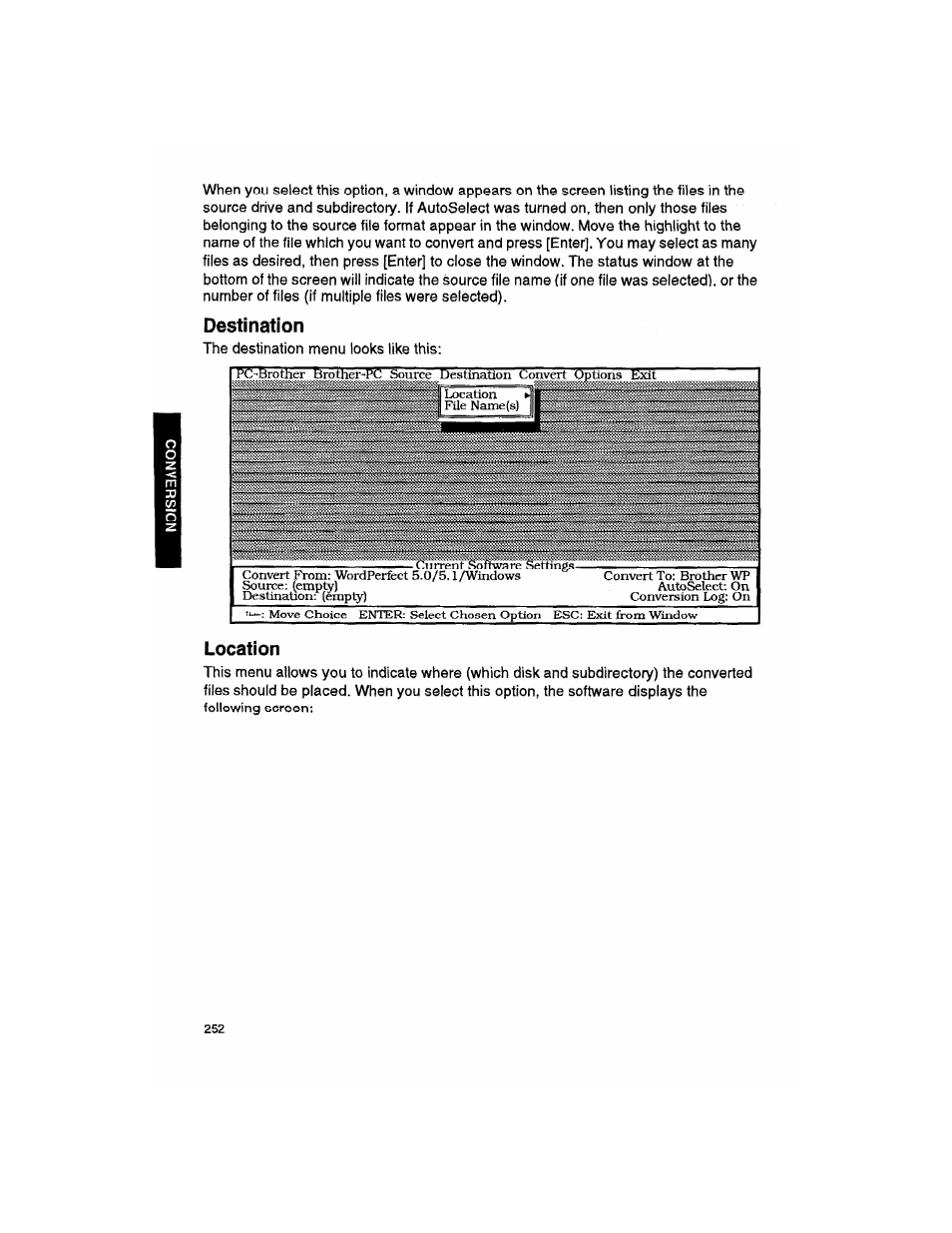 Location, Destination | Brother WP330MDS User Manual | Page 262 / 322