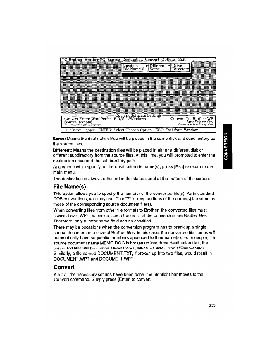File name(s), Convert | Brother WP330MDS User Manual | Page 263 / 322
