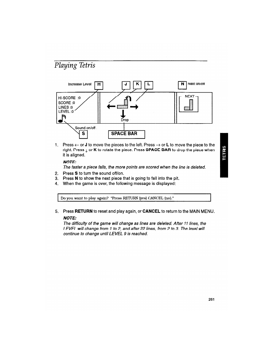 Playing tetris | Brother WP330MDS User Manual | Page 271 / 322