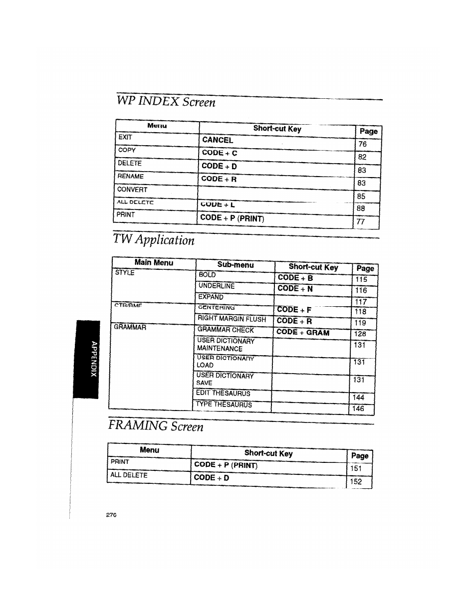 Tw application, Framing screen, Index screen | Brother WP330MDS User Manual | Page 286 / 322