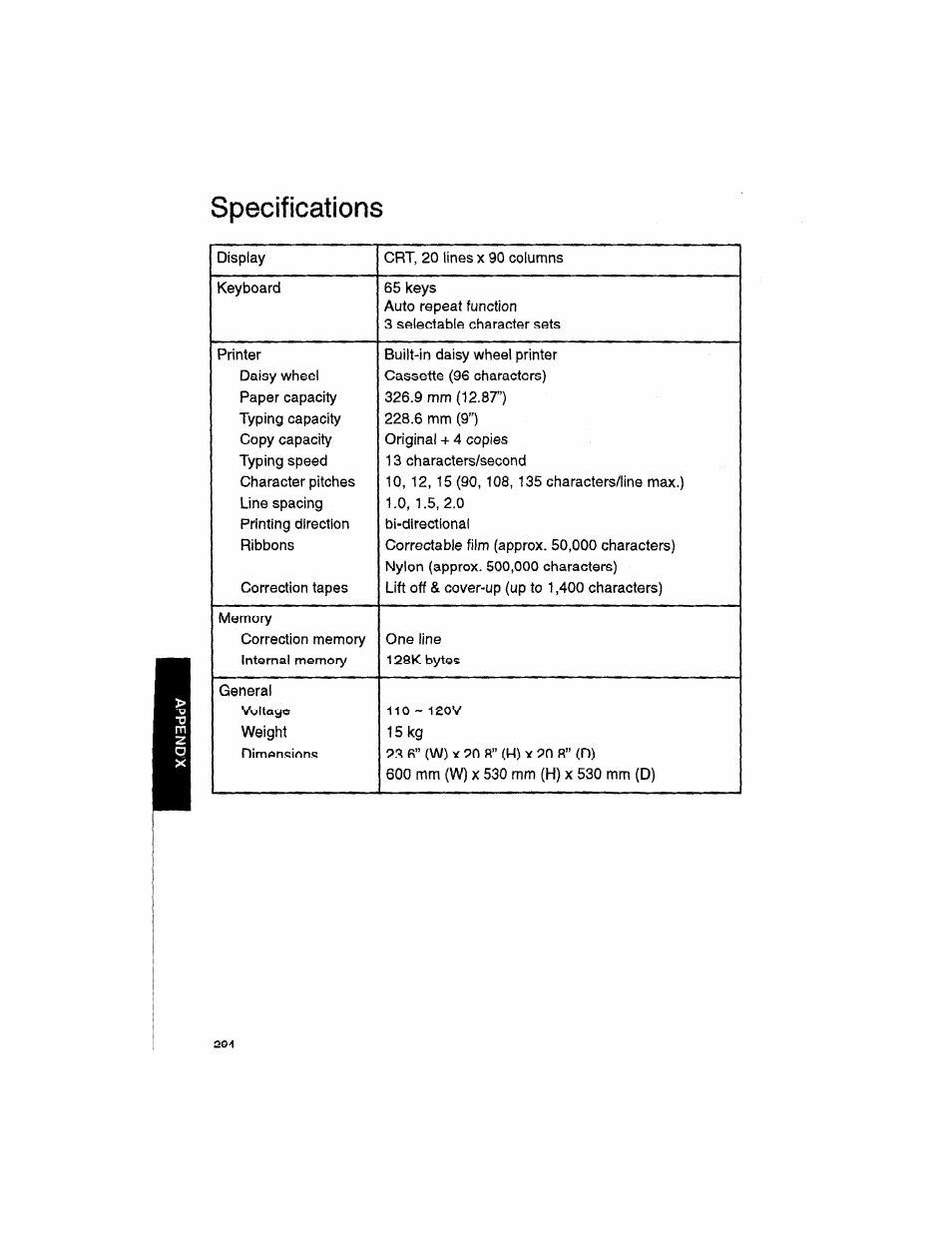 Specifications | Brother WP330MDS User Manual | Page 304 / 322