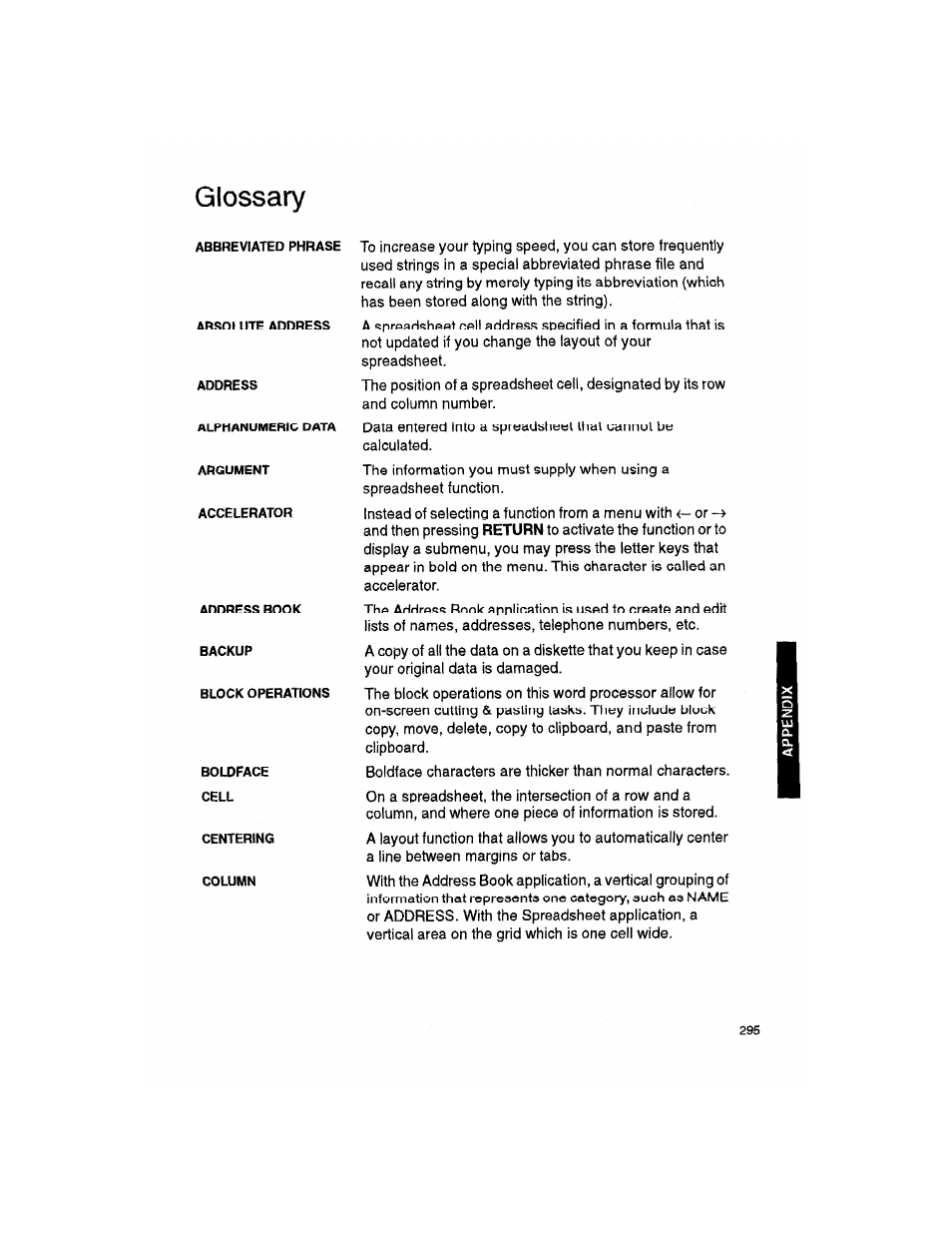 Glossary | Brother WP330MDS User Manual | Page 305 / 322