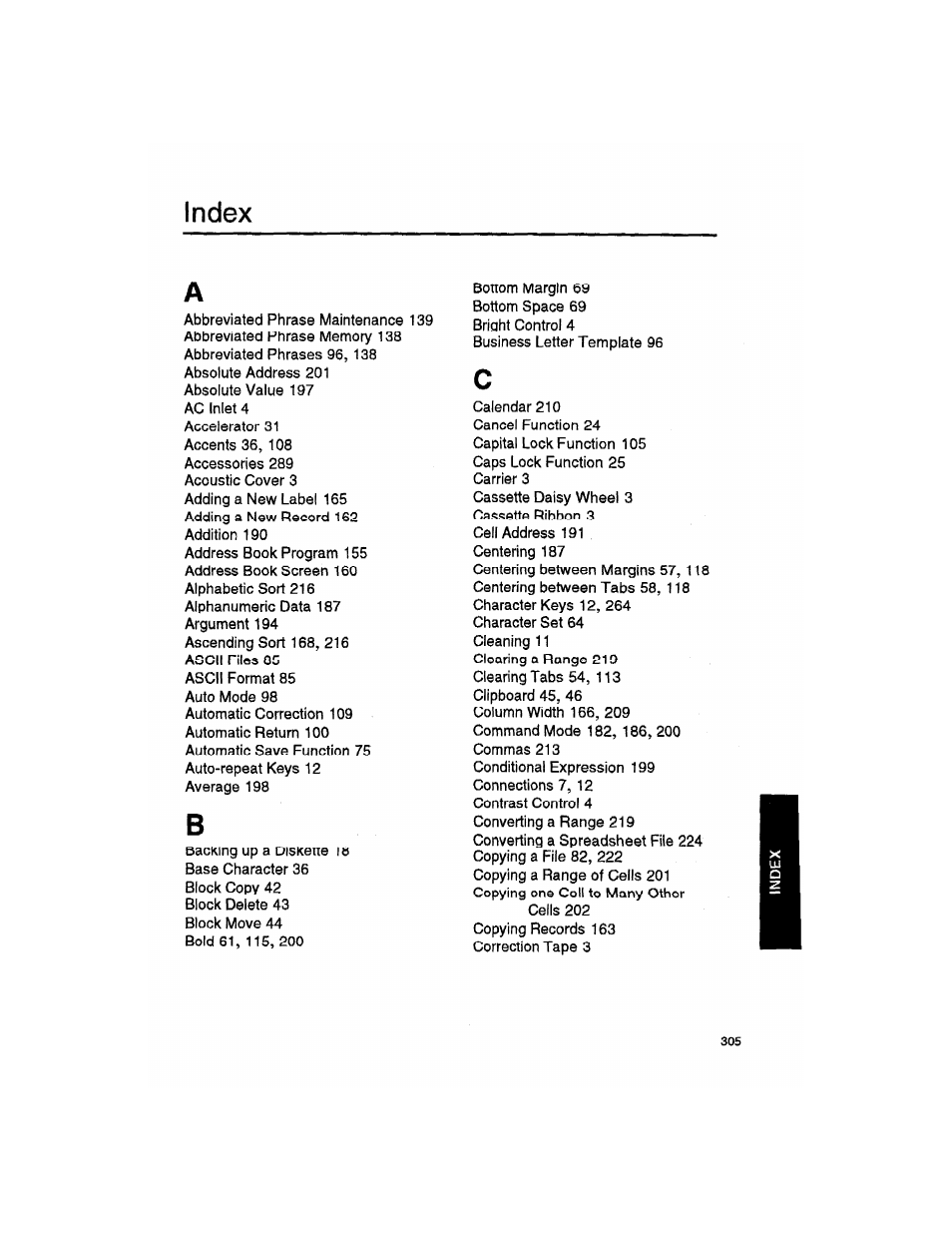 Index | Brother WP330MDS User Manual | Page 315 / 322