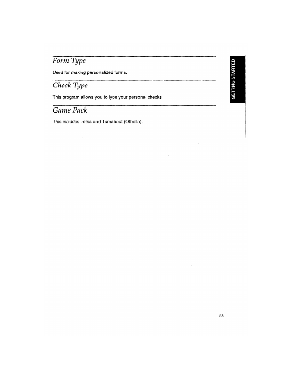 Form type, Check type, Game pack | Brother WP330MDS User Manual | Page 33 / 322