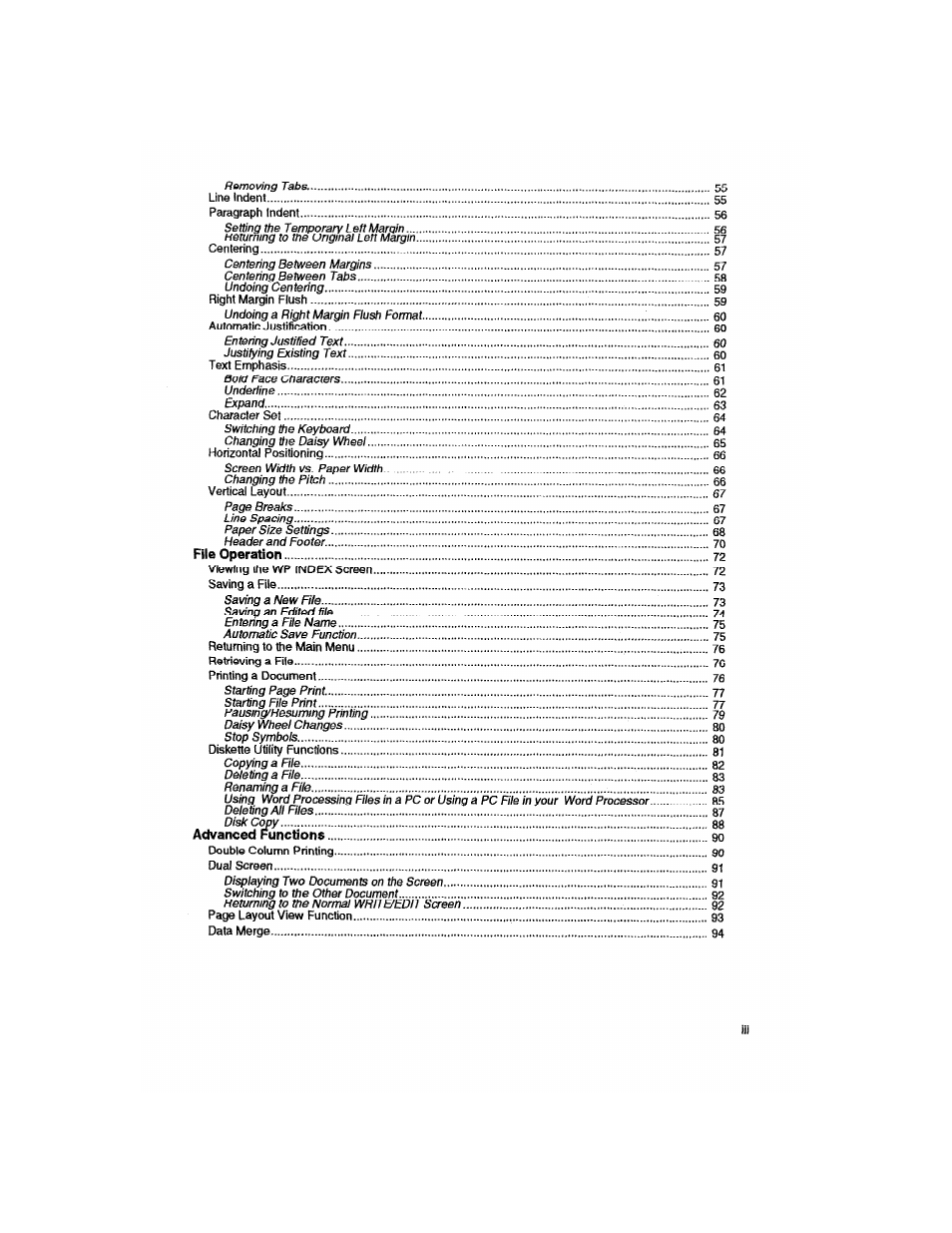 File operation, Advanced functions | Brother WP330MDS User Manual | Page 5 / 322