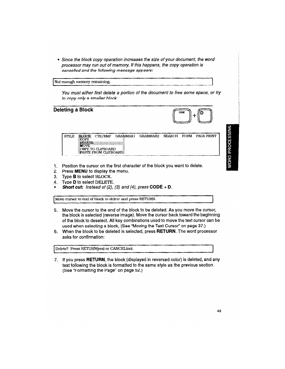 Deleting a block | Brother WP330MDS User Manual | Page 53 / 322