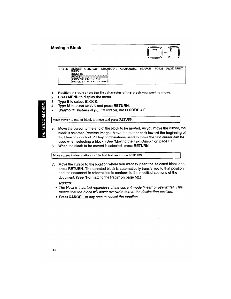 Moving a block | Brother WP330MDS User Manual | Page 54 / 322