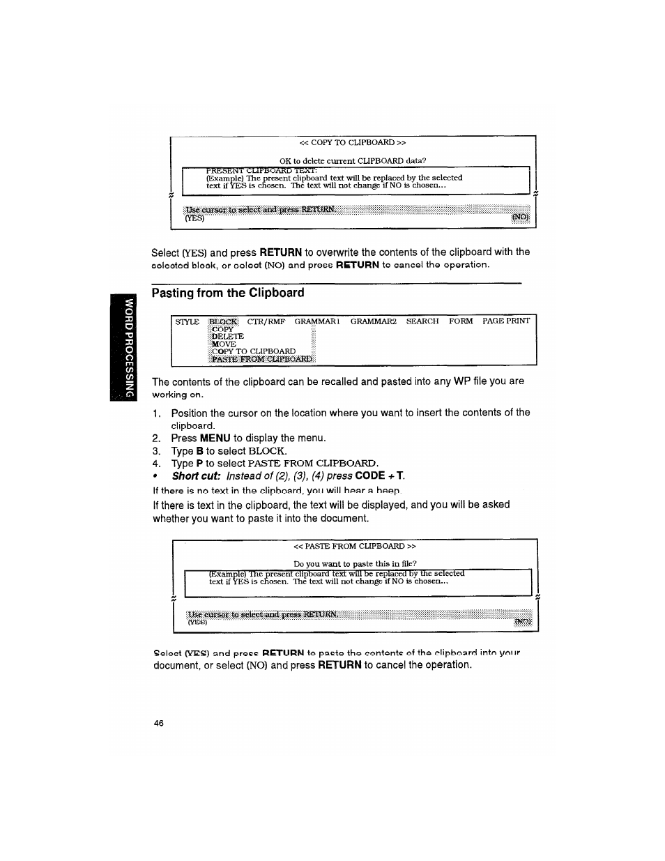 Pasting from the clipboard, Panting from the clipboard | Brother WP330MDS User Manual | Page 56 / 322