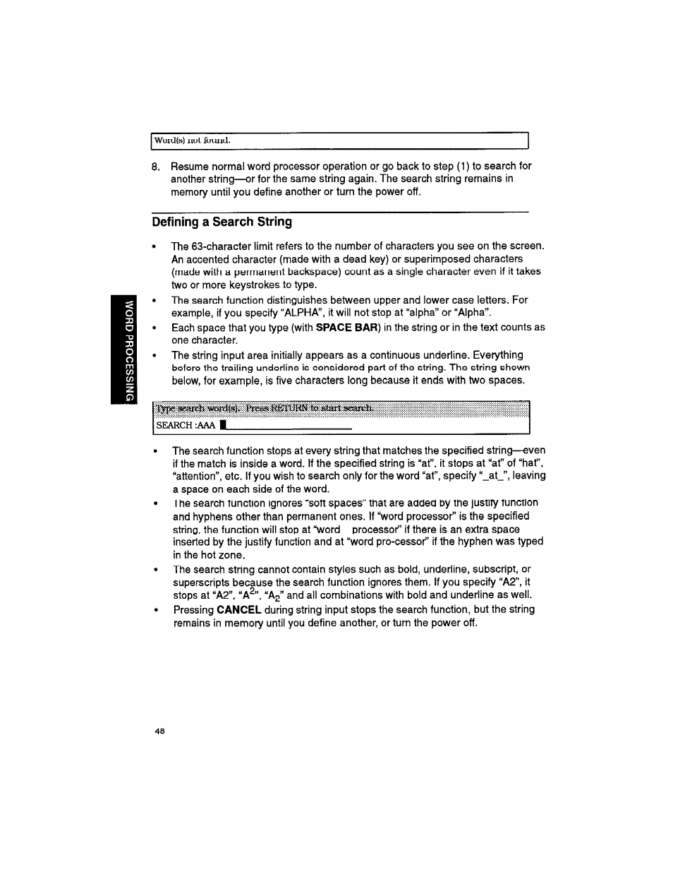 Defining a search string | Brother WP330MDS User Manual | Page 58 / 322