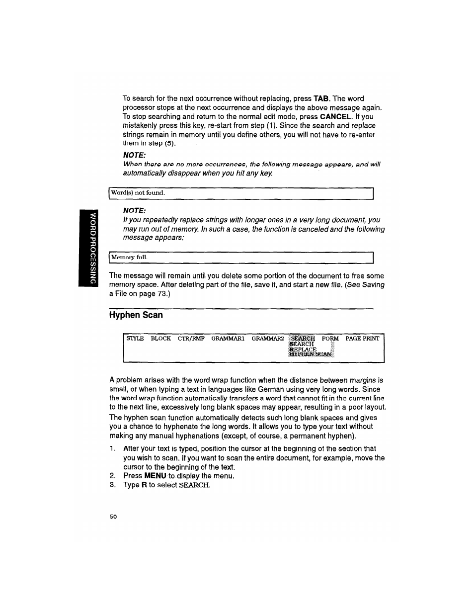 Note, Hyphen scan | Brother WP330MDS User Manual | Page 60 / 322