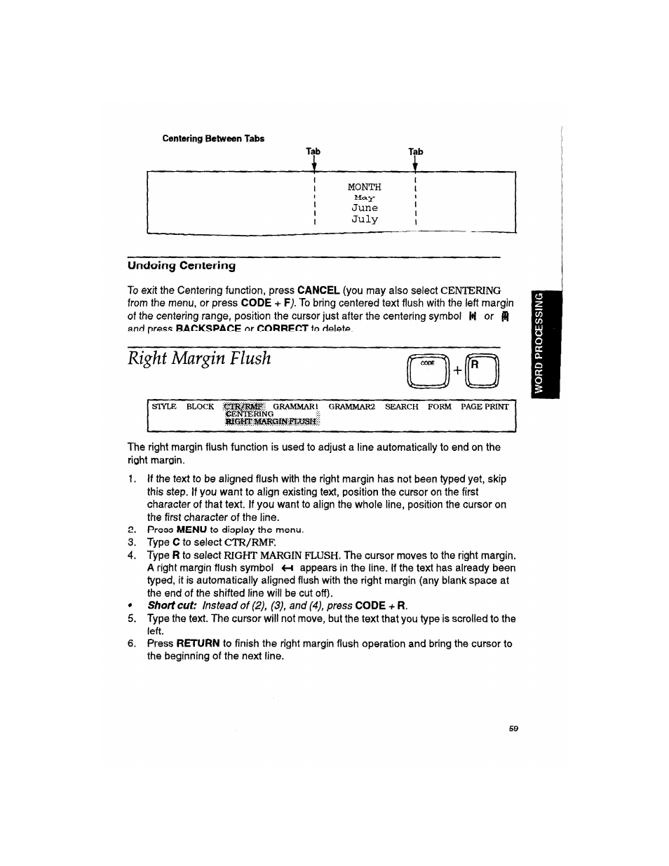 Right margin flush | Brother WP330MDS User Manual | Page 69 / 322