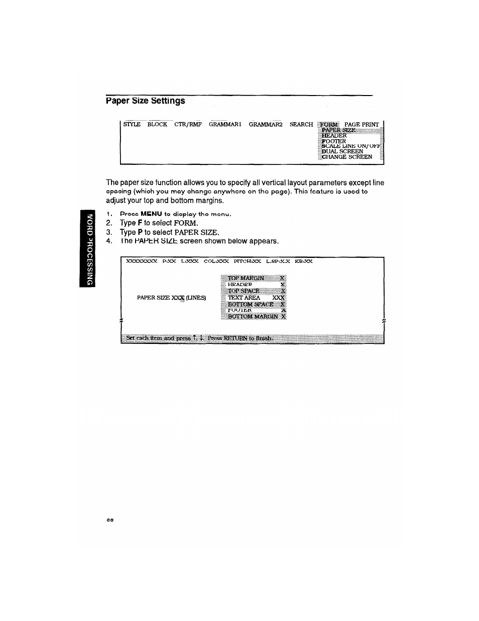 Paper size settings | Brother WP330MDS User Manual | Page 78 / 322