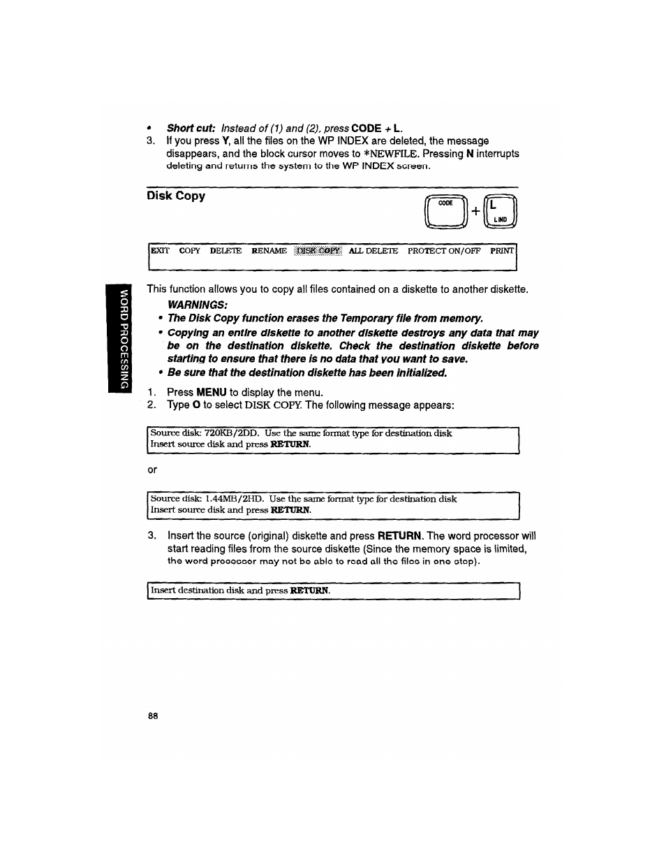 Disk copy | Brother WP330MDS User Manual | Page 98 / 322