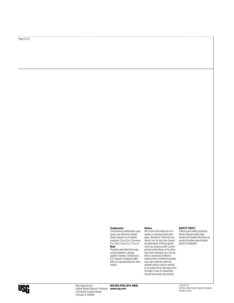 USG SHEETROCK Wall and Ceiling Texture Paint TEXOLITE User Manual | Page 2 / 2