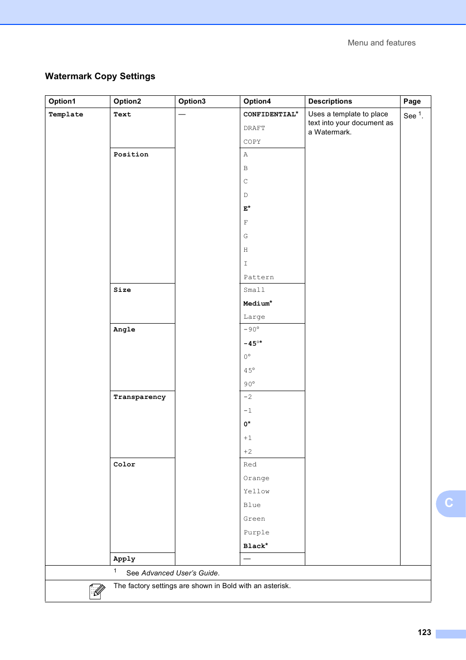 Watermark copy settings | Brother MFC J6510DW User Manual | Page 137 / 163