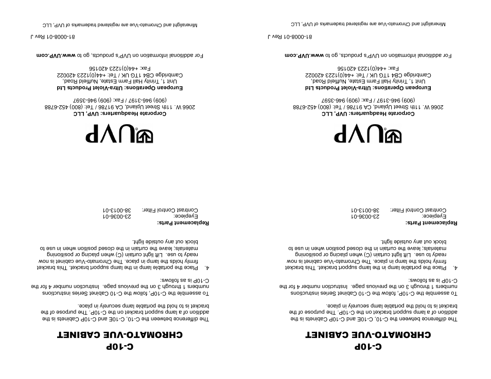 C-10p chr omato -v ue ca binet | UVP C-10 Series User Manual | Page 2 / 2