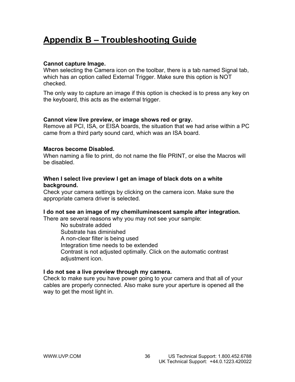 Macros become disabled, Appendix b – troubleshooting guide | UVP BioChemi System with EpiChemi II Darkroom User Manual | Page 36 / 38