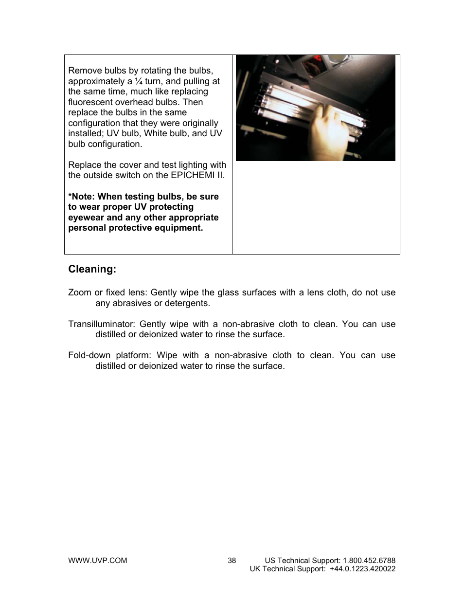 Cleaning | UVP BioChemi System with EpiChemi II Darkroom User Manual | Page 38 / 38