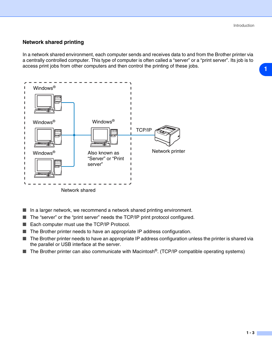 Network shared printing, Network shared printing -3 | Brother HL-5270DN User Manual | Page 11 / 68