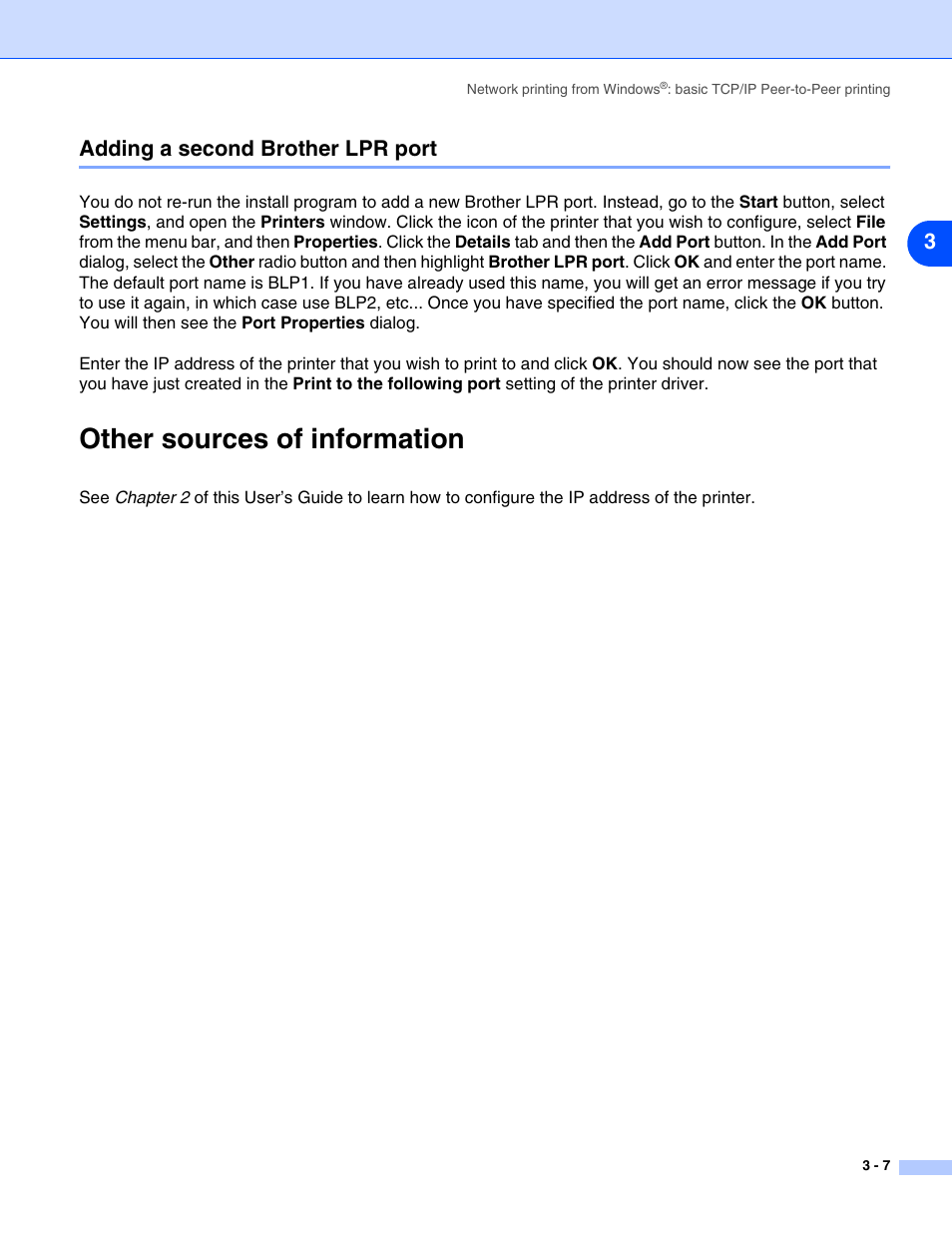 Adding a second brother lpr port, Other sources of information, Adding a second brother lpr port -7 | Other sources of information -7, 3adding a second brother lpr port | Brother HL-5270DN User Manual | Page 26 / 68