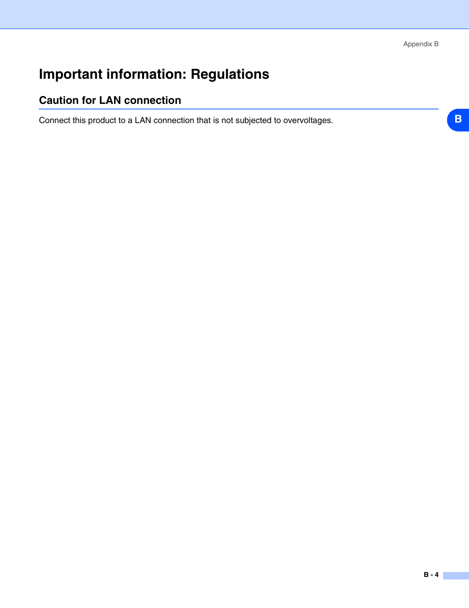 Important information: regulations, Caution for lan connection | Brother HL-5270DN User Manual | Page 66 / 68