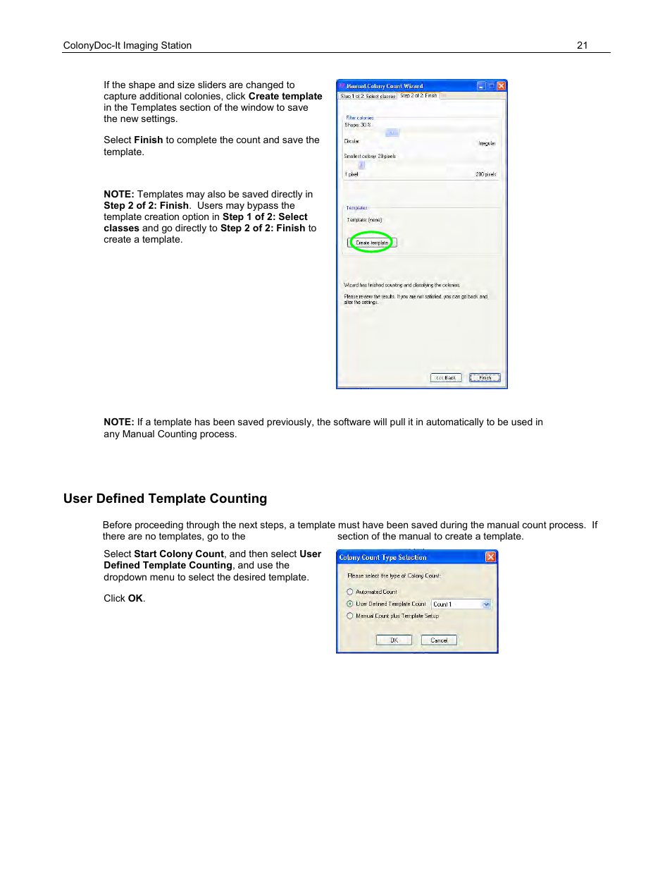 User defined template counting | UVP ColonyDoc-It Imaging Station User Manual | Page 21 / 48