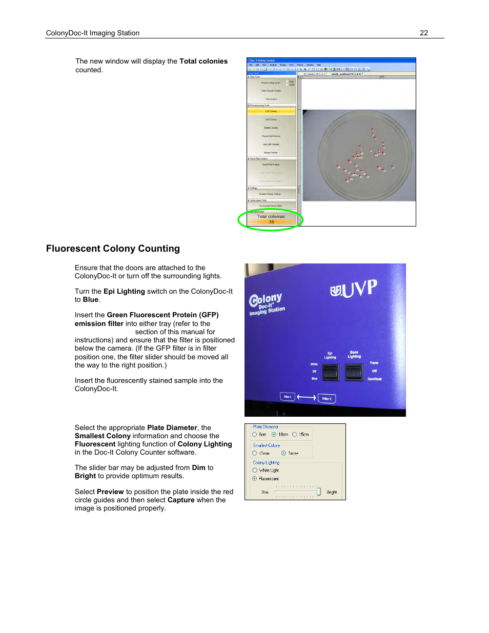 Fluorescent colony counting | UVP ColonyDoc-It Imaging Station User Manual | Page 22 / 48