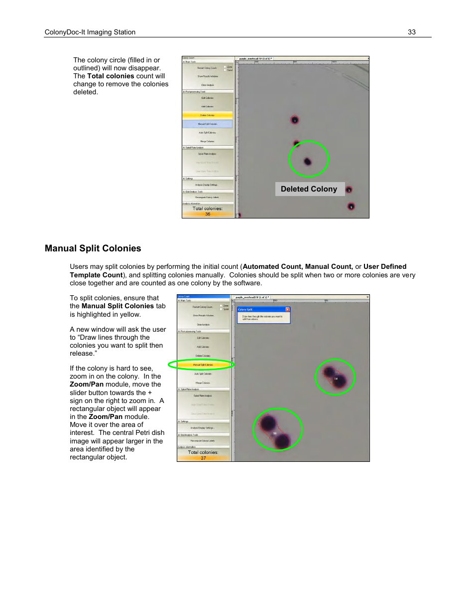 Manual split colonies | UVP ColonyDoc-It Imaging Station User Manual | Page 33 / 48