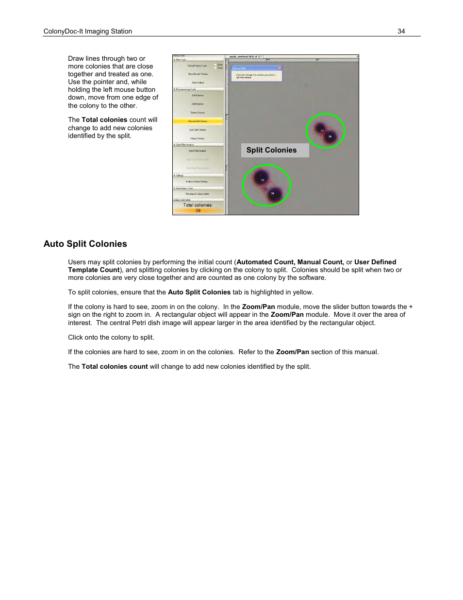 Auto split colonies | UVP ColonyDoc-It Imaging Station User Manual | Page 34 / 48