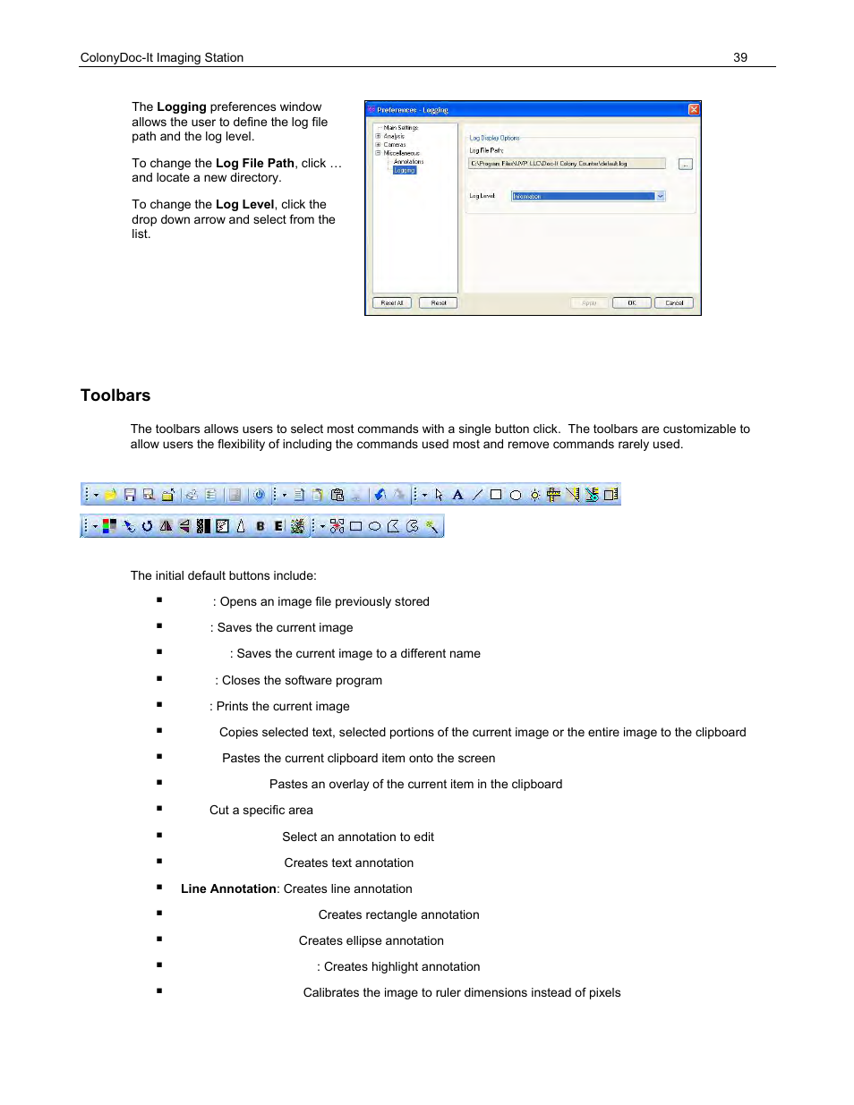 Toolbars | UVP ColonyDoc-It Imaging Station User Manual | Page 39 / 48