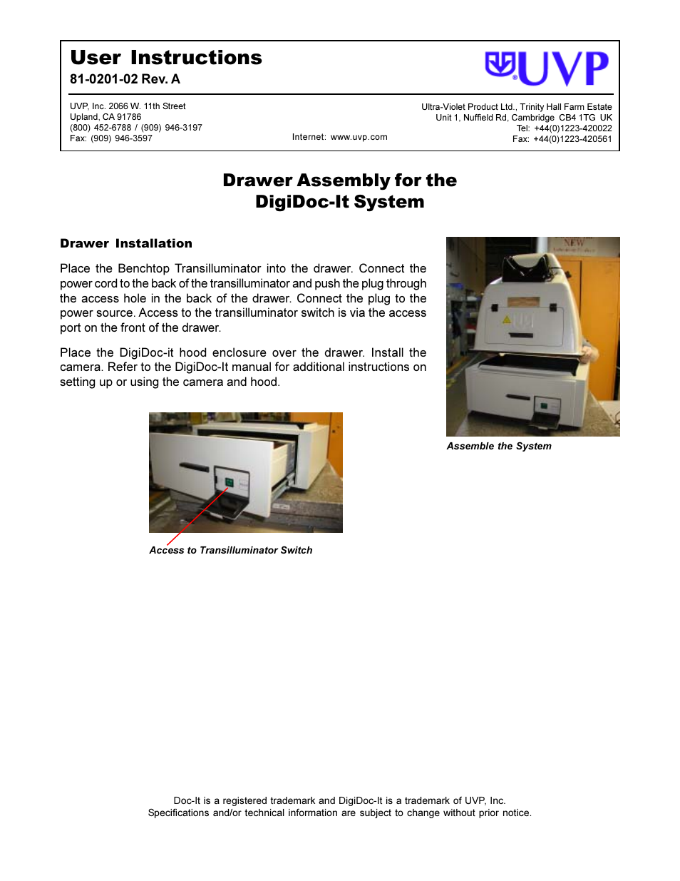 UVP DigiDoc-It Drawer User Manual | 1 page