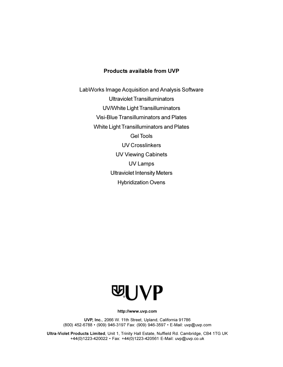 UVP EpiChemi II Darkroom User Manual | Page 10 / 10