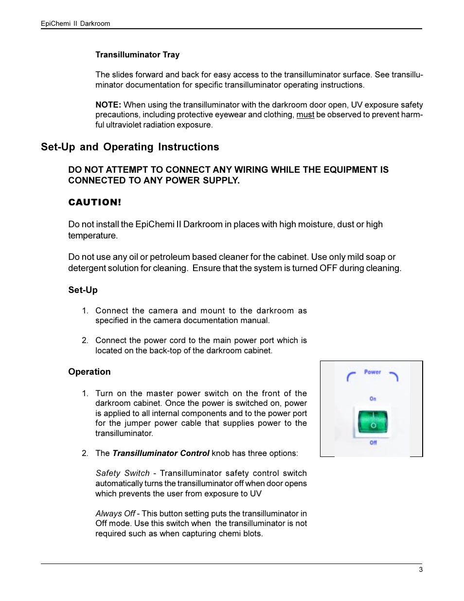 Set-up and operating instructions | UVP EpiChemi II Darkroom User Manual | Page 5 / 10