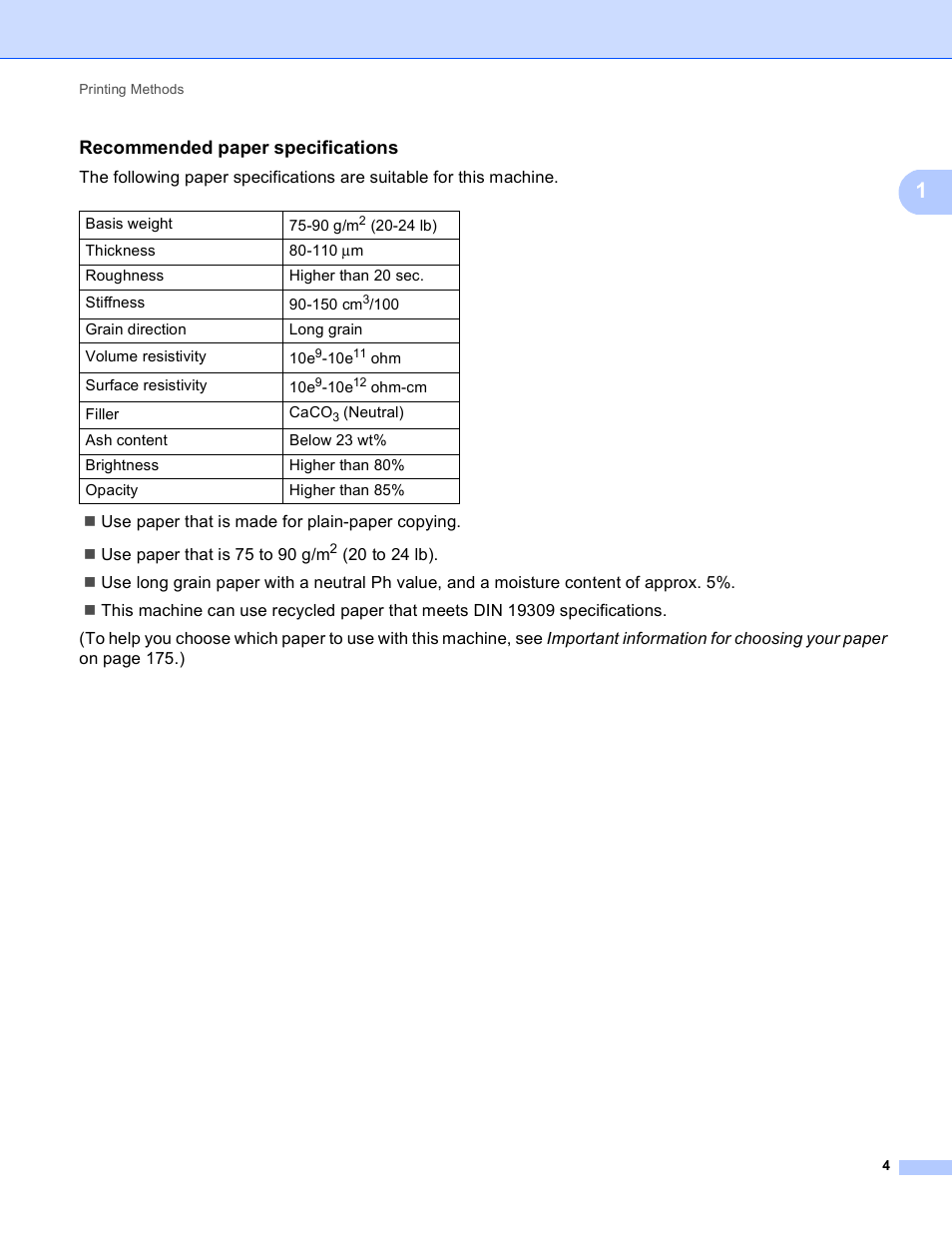 Recommended paper specifications | Brother HL 4150CDN User Manual | Page 10 / 199