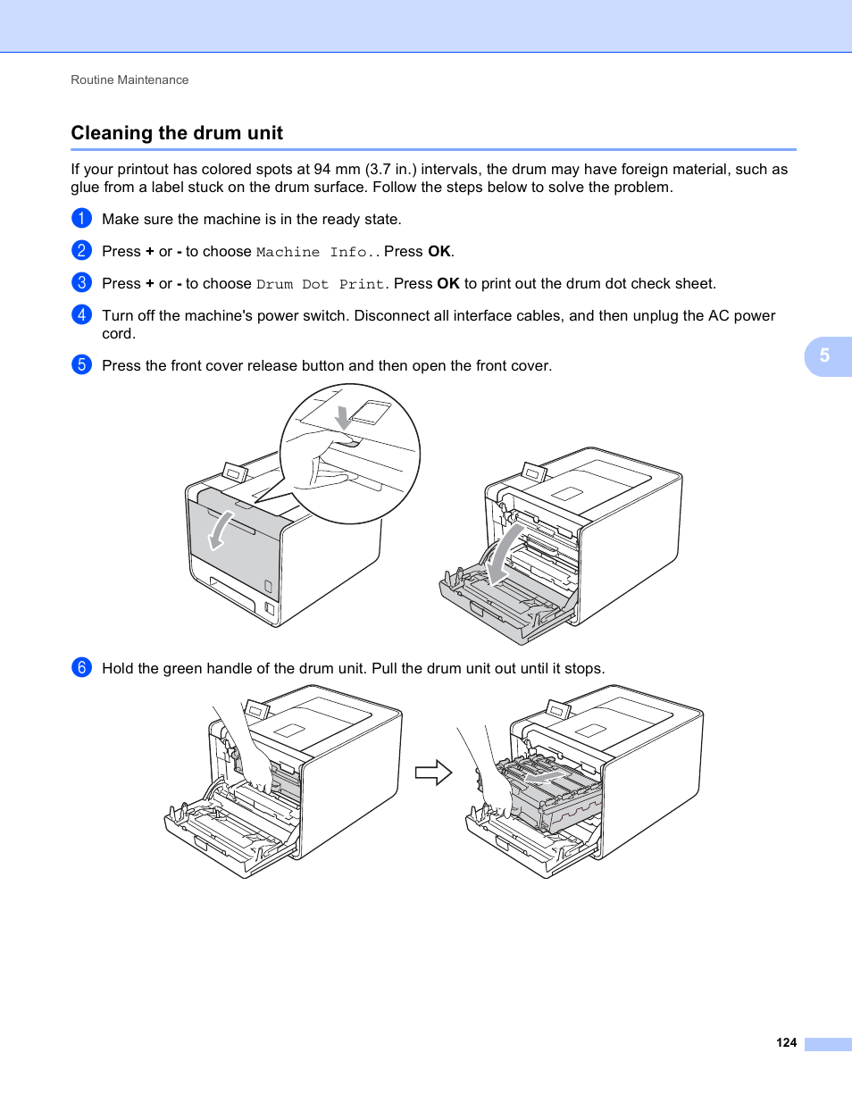 Cleaning the drum unit, 5cleaning the drum unit | Brother HL 4150CDN User Manual | Page 130 / 199