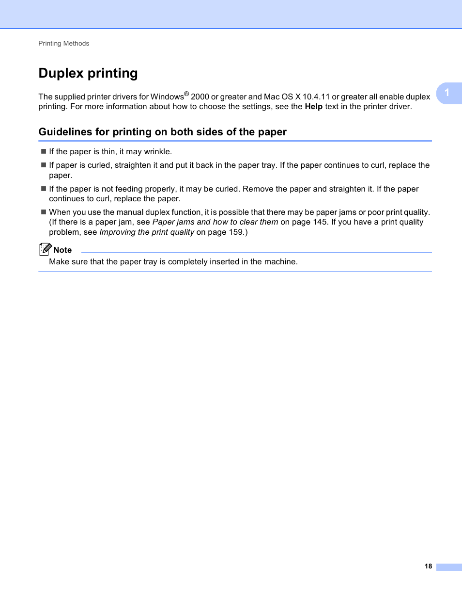 Duplex printing, Guidelines for printing on both sides of the paper | Brother HL 4150CDN User Manual | Page 24 / 199