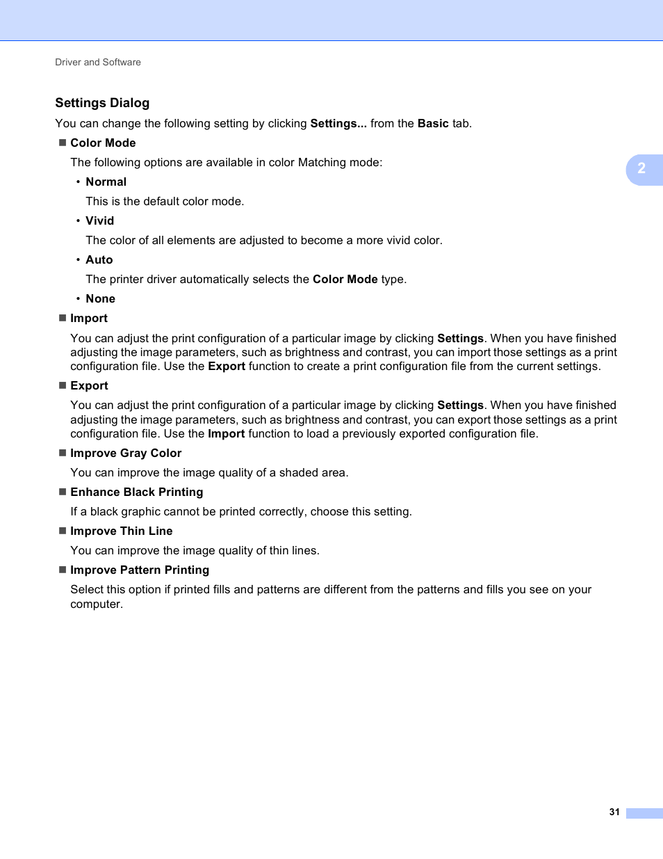 Settings dialog | Brother HL 4150CDN User Manual | Page 37 / 199