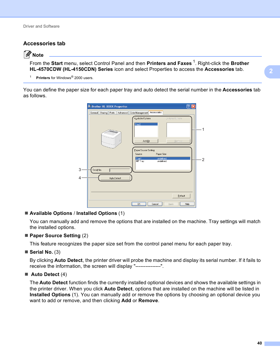 Accessories tab | Brother HL 4150CDN User Manual | Page 46 / 199
