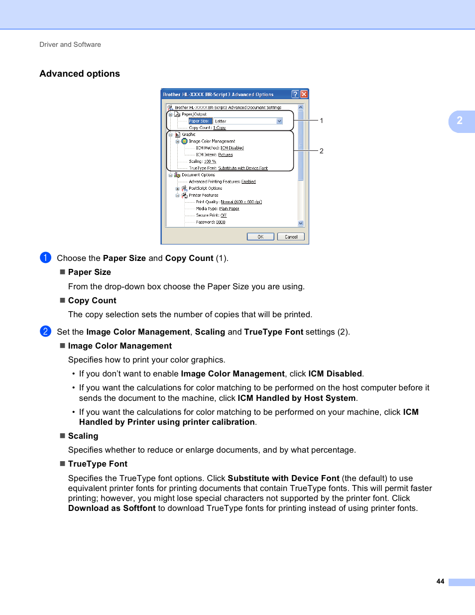 Advanced options | Brother HL 4150CDN User Manual | Page 50 / 199