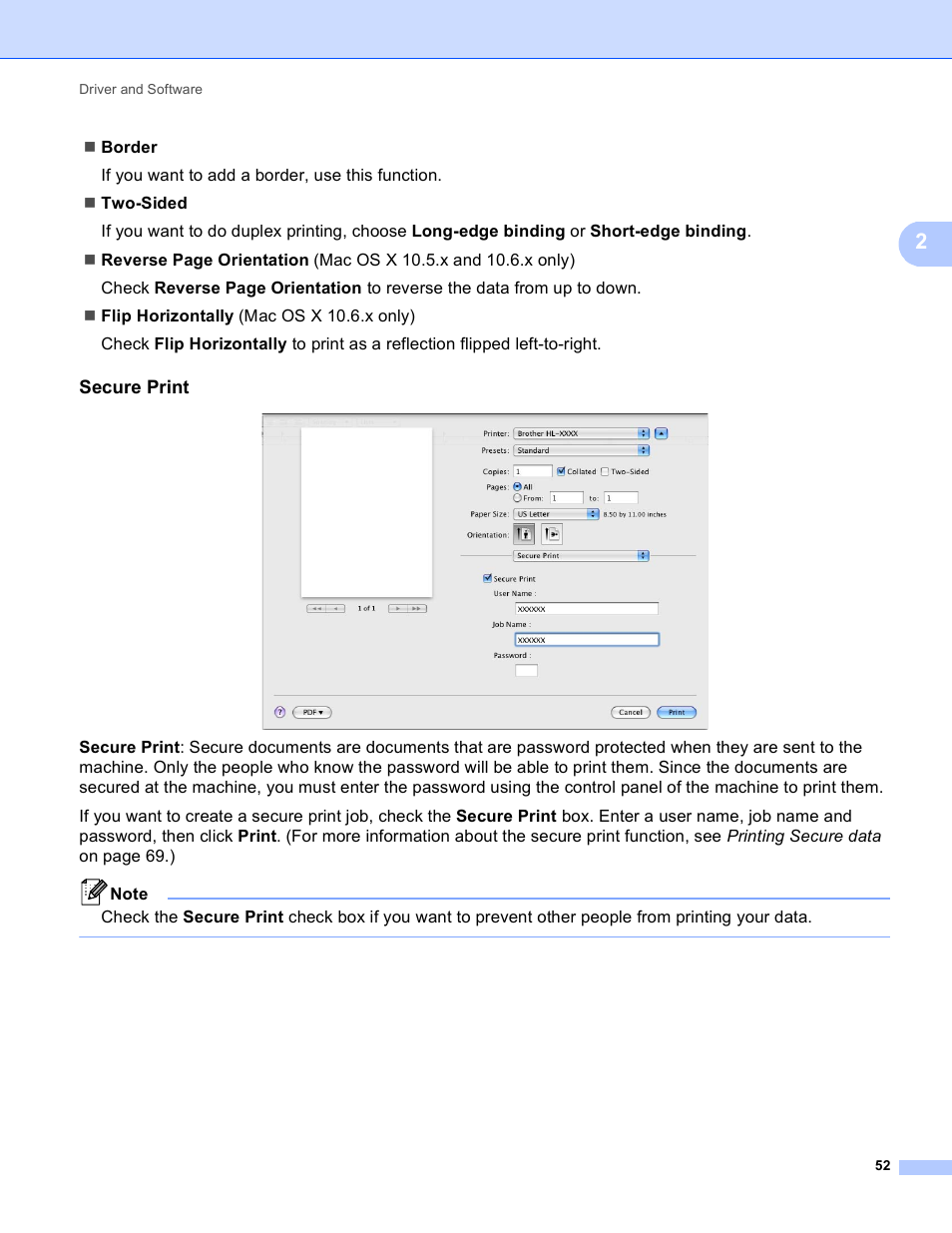 Secure print | Brother HL 4150CDN User Manual | Page 58 / 199