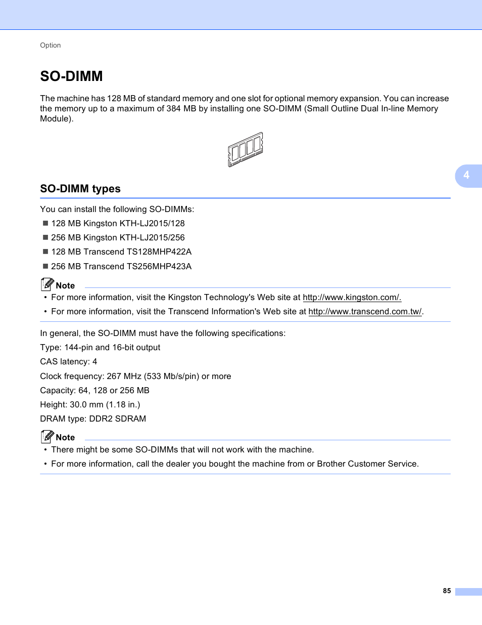 So-dimm, So-dimm types | Brother HL 4150CDN User Manual | Page 91 / 199
