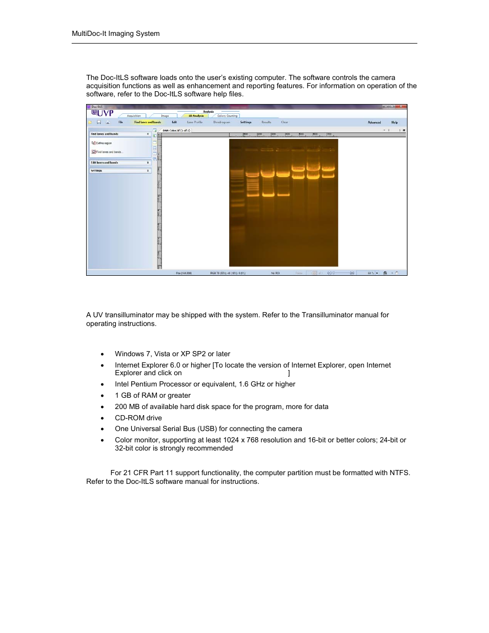 Doc-itls software, Uv transilluminator, Operating system requirements | UVP MultiDoc-It Imaging System User Manual | Page 3 / 10