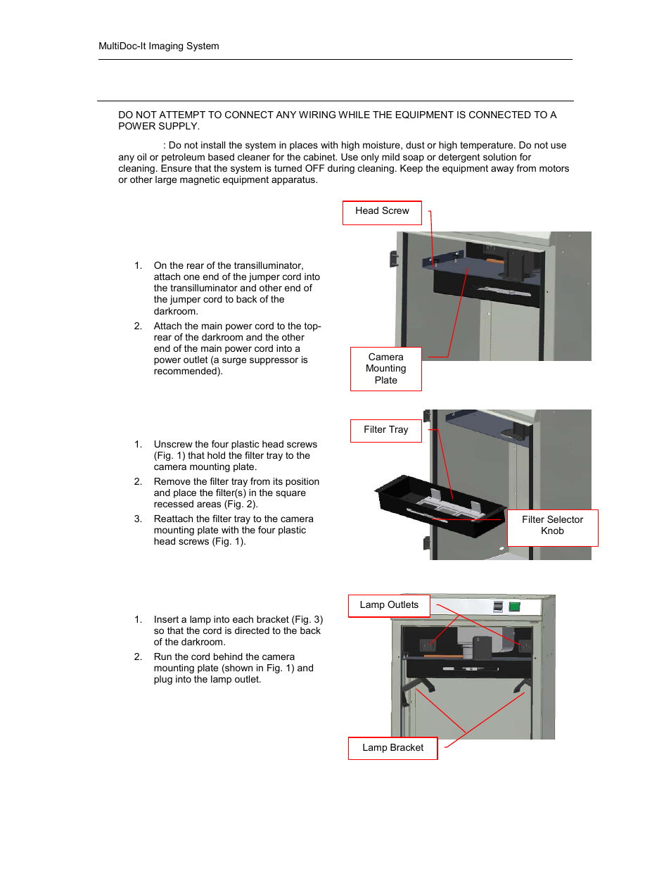 System setup, Power connections, Filter installation | Connecting the optional uv lamps | UVP MultiDoc-It Imaging System User Manual | Page 4 / 10