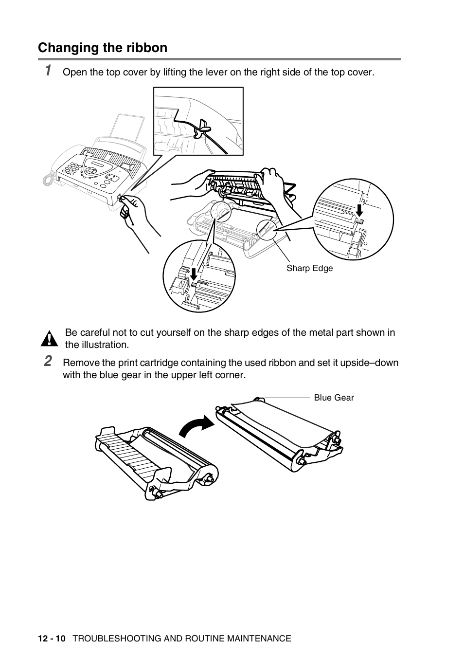 Changing the ribbon, Changing the ribbon -10 | Brother FAX-565 User Manual | Page 103 / 119