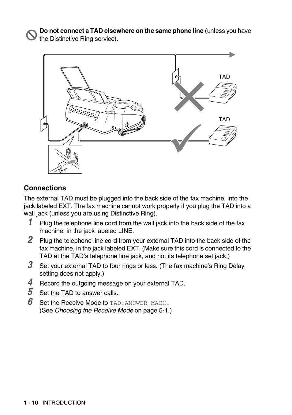 Connections, Connections -10 | Brother FAX-565 User Manual | Page 27 / 119