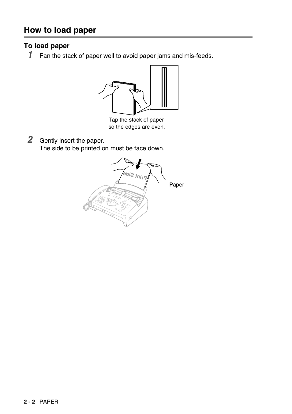 How to load paper, To load paper, How to load paper -2 | To load paper -2 | Brother FAX-565 User Manual | Page 33 / 119