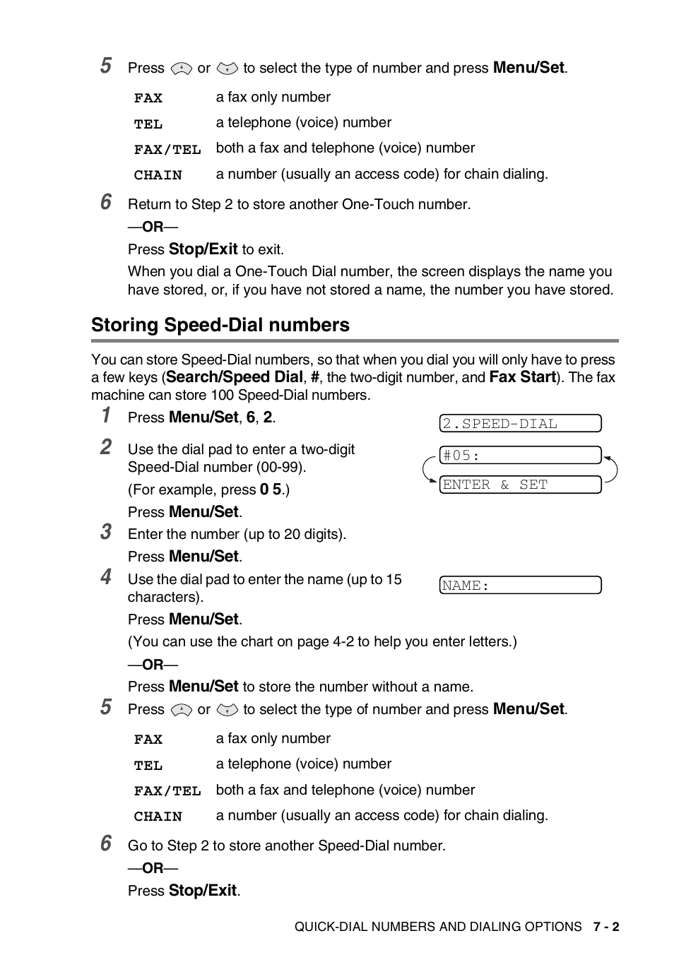 Storing speed-dial numbers, Storing speed-dial numbers -2 | Brother FAX-565 User Manual | Page 74 / 119