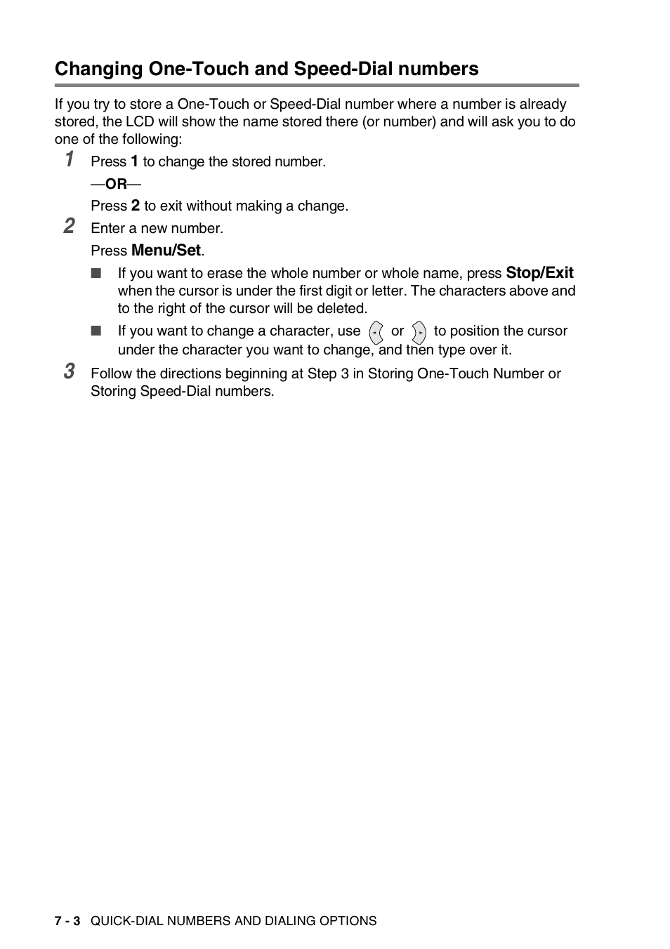 Changing one-touch and speed-dial numbers, Changing one-touch and speed-dial numbers -3 | Brother FAX-565 User Manual | Page 75 / 119