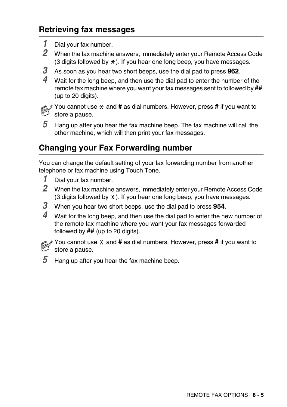 Retrieving fax messages, Changing your fax forwarding number | Brother FAX-565 User Manual | Page 84 / 119