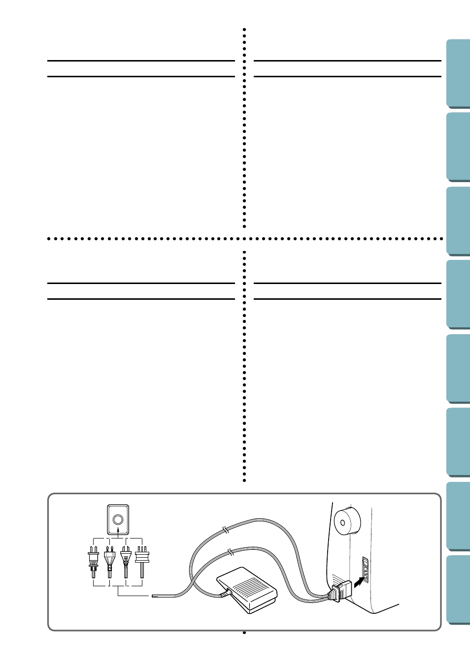Operating your sewing machine, Connecting plugs, Operating your sewing | Machine, Fonctionnement de la ma- chine a coudre, Funcionamiento de la má- quina de coser, Operando a sua máquina de costura, Branchement des prises, Conexión de los enchufes, Conexão dos plugues | Brother LS-1717 User Manual | Page 14 / 82